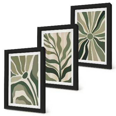 Composizione di 3 quadri Fantasie floreali nelle tonalità del verde e del beige