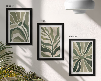 Composizione di 3 quadri Fantasie floreali nelle tonalità del verde e del beige