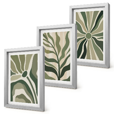 Composizione di 3 quadri Fantasie floreali nelle tonalità del verde e del beige