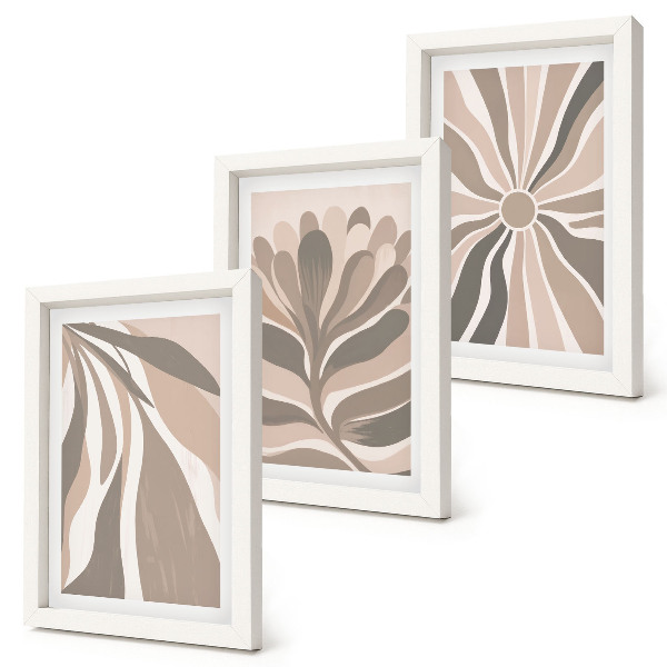 Trittico incorniciato Motivi astratti di piante nelle tonalità del beige e del marrone