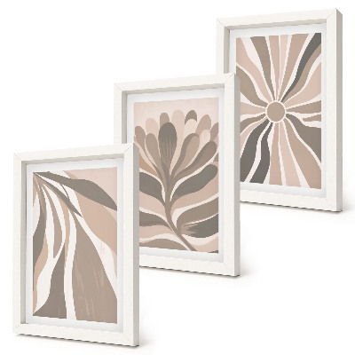 Trittico incorniciato Motivi astratti di piante nelle tonalità del beige e del marrone