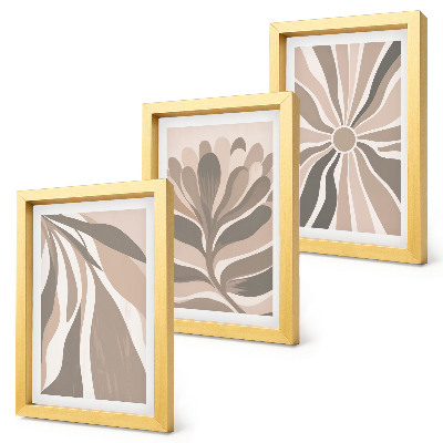 Trittico incorniciato Motivi astratti di piante nelle tonalità del beige e del marrone