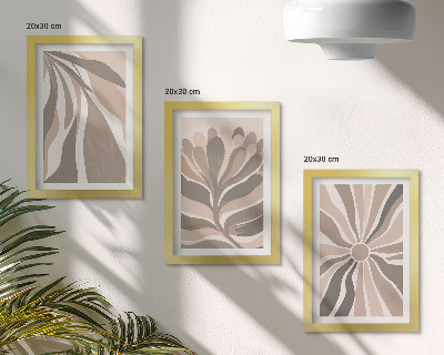 Trittico incorniciato Motivi astratti di piante nelle tonalità del beige e del marrone