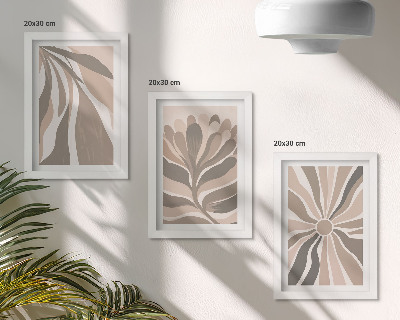 Trittico incorniciato Motivi astratti di piante nelle tonalità del beige e del marrone