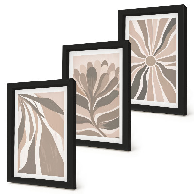 Trittico incorniciato Motivi astratti di piante nelle tonalità del beige e del marrone