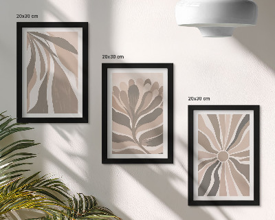 Trittico incorniciato Motivi astratti di piante nelle tonalità del beige e del marrone