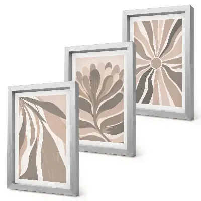 Trittico incorniciato motivi astratti con piante nei toni del beige e del marrone