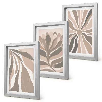 Trittico incorniciato Motivi astratti di piante nelle tonalità del beige e del marrone