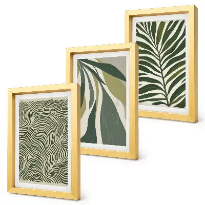 Trittico incorniciato con motivi a foglia e linee ondulate in diverse tonalità di verde
