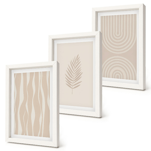 Trittico incorniciato Fantasie nei toni del beige con motivi vegetali