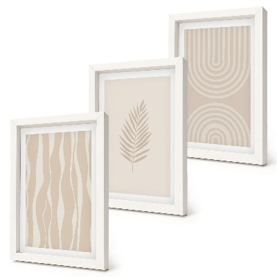 Trittico incorniciato Fantasie nei toni del beige con motivi vegetali