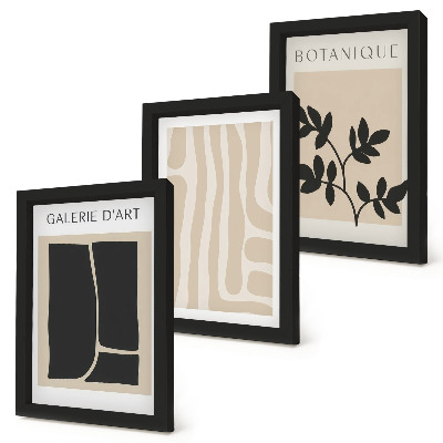 Trittico incorniciato Forme astratte e motivi vegetali in tonalità neutre