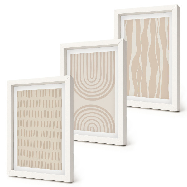 Composizione di 3 quadri Motivi astratti nelle tonalità del beige e del bianco