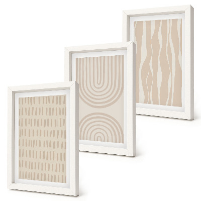 Composizione di 3 quadri Motivi astratti nelle tonalità del beige e del bianco