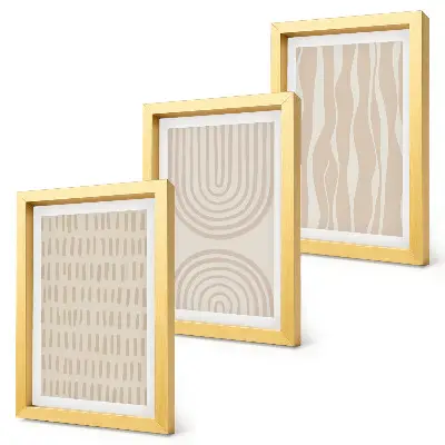 Composizione di 3 quadri con motivi astratti nelle tonalità del beige e del bianco