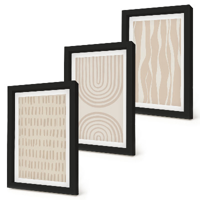 Composizione di 3 quadri Motivi astratti nelle tonalità del beige e del bianco