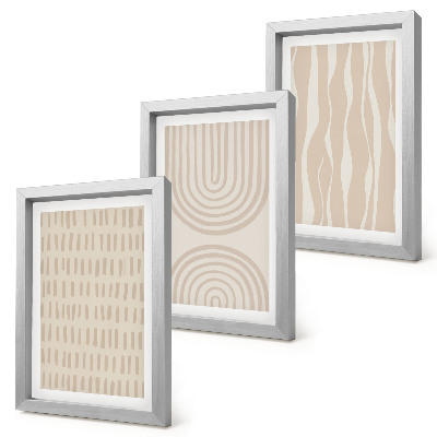 Composizione di 3 quadri Motivi astratti nelle tonalità del beige e del bianco