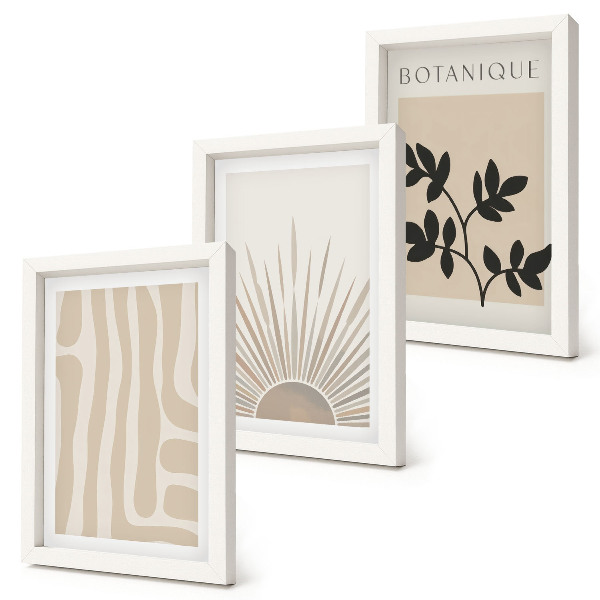 Trittico incorniciato Motivi astratti con accenti floreali in tonalità neutre