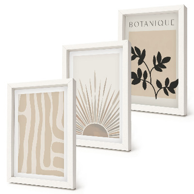 Trittico incorniciato Motivi astratti con accenti floreali in tonalità neutre
