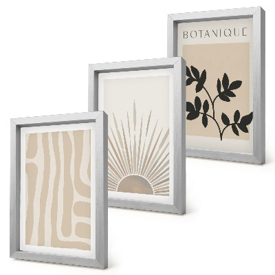 Trittico incorniciato Motivi astratti con accenti floreali in tonalità neutre