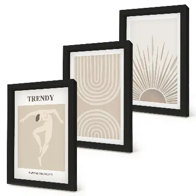 Composizione di 3 quadri poster con astrazioni boho nei colori pastello