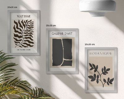 Composizione di 3 quadri Poster minimalisti con motivi vegetali e astratti.