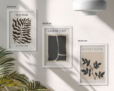 Composizione di 3 quadri Poster minimalisti con motivi vegetali e astratti.