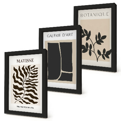 Composizione di 3 quadri Poster minimalisti con motivi vegetali e astratti.