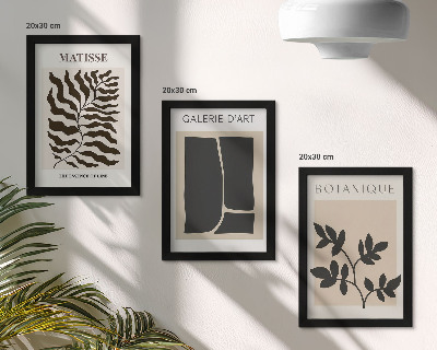 Composizione di 3 quadri Poster minimalisti con motivi vegetali e astratti.