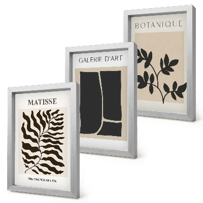 Composizione di 3 quadri Poster minimalisti con motivi vegetali e astratti.