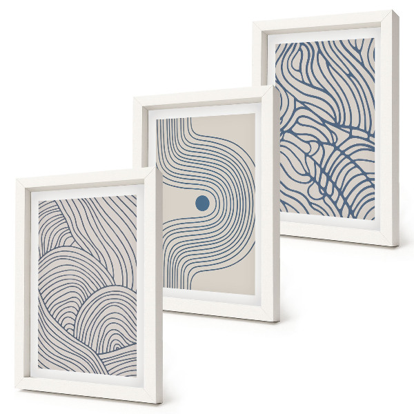 Trittico incorniciato Linee decorative astratte a forma di onda