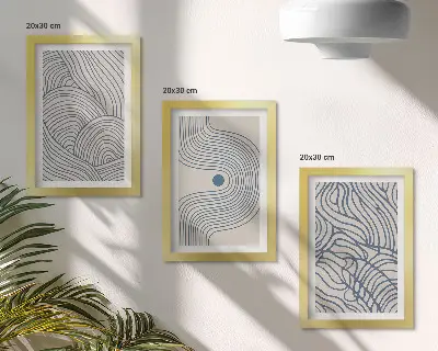 Linee decorative astratte a forma di onda trittico incorniciato