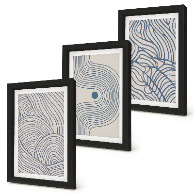 Trittico incorniciato Linee decorative astratte a forma di onda