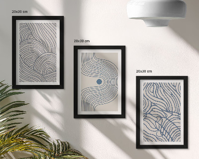 Trittico incorniciato Linee decorative astratte a forma di onda