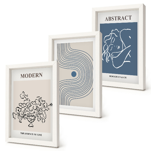 Trittico incorniciato Poster con linee di fiori e forme astratte