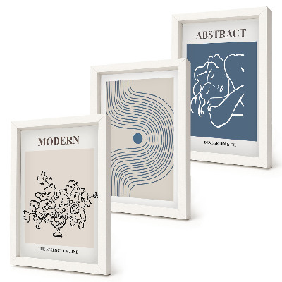 Trittico incorniciato Poster con linee di fiori e forme astratte