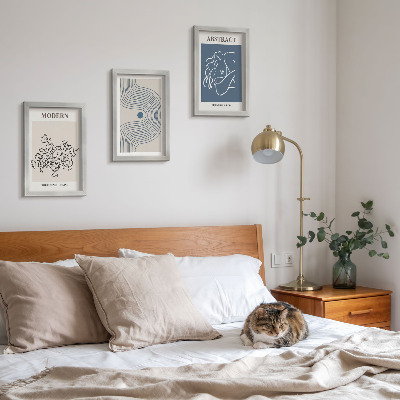 Trittico incorniciato Poster con linee di fiori e forme astratte