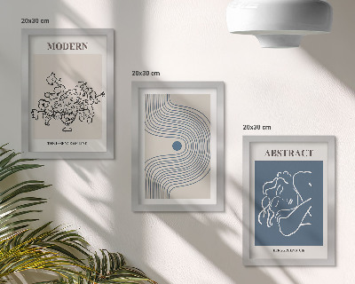 Trittico incorniciato Poster con linee di fiori e forme astratte