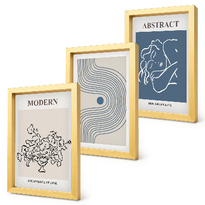 Trittico incorniciato Poster con linee di fiori e forme astratte