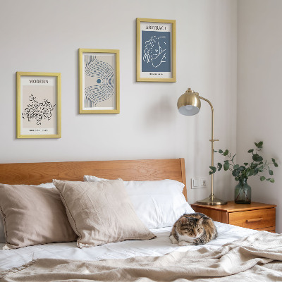 Trittico incorniciato Poster con linee di fiori e forme astratte