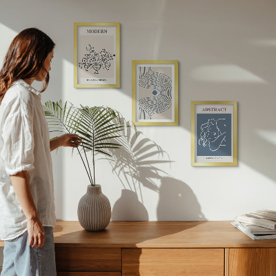 Trittico incorniciato Poster con linee di fiori e forme astratte