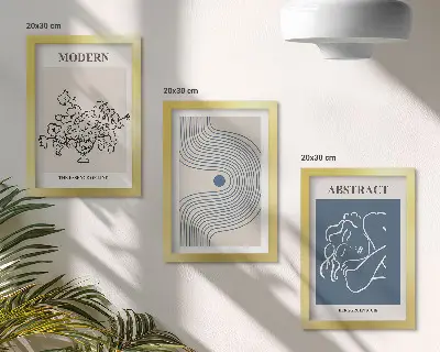 Trittico incorniciato con linee di fiori e forme astratte