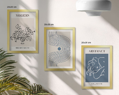 Trittico incorniciato Poster con linee di fiori e forme astratte