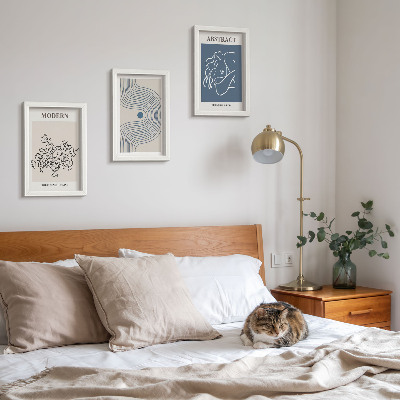 Trittico incorniciato Poster con linee di fiori e forme astratte