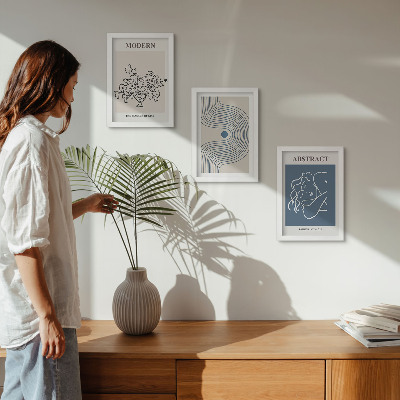 Trittico incorniciato Poster con linee di fiori e forme astratte