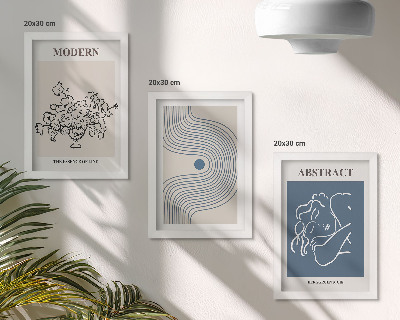 Trittico incorniciato Poster con linee di fiori e forme astratte