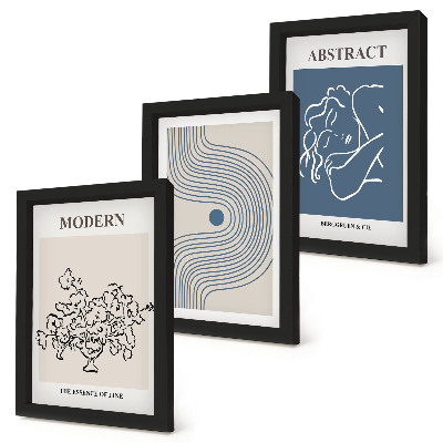 Trittico incorniciato Poster con linee di fiori e forme astratte