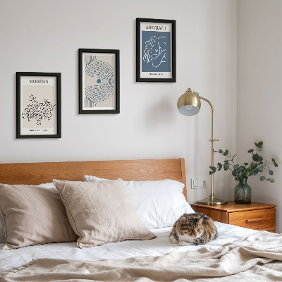 Trittico incorniciato Poster con linee di fiori e forme astratte
