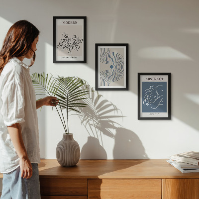 Trittico incorniciato Poster con linee di fiori e forme astratte