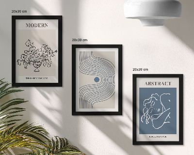 Trittico incorniciato Poster con linee di fiori e forme astratte